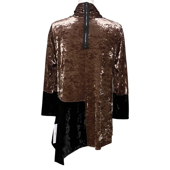 IC By Connie K Collection Brown Black Crushed Velvet Asymmetric Tunic Top L NWT - Picture 4 of 12